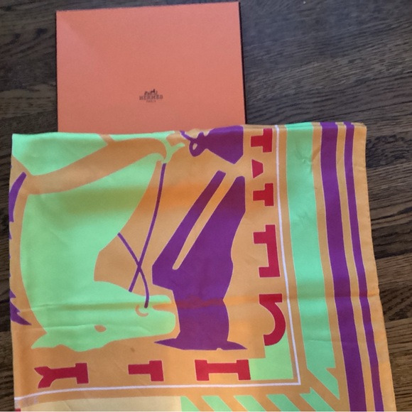 Hermes “Puzzle”Orange and Purple Silk Scarf - Picture 7 of 9